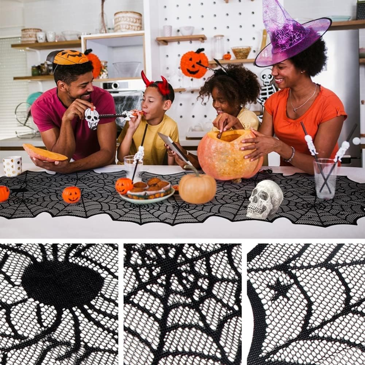 Black Lace Spider Web Table Runner